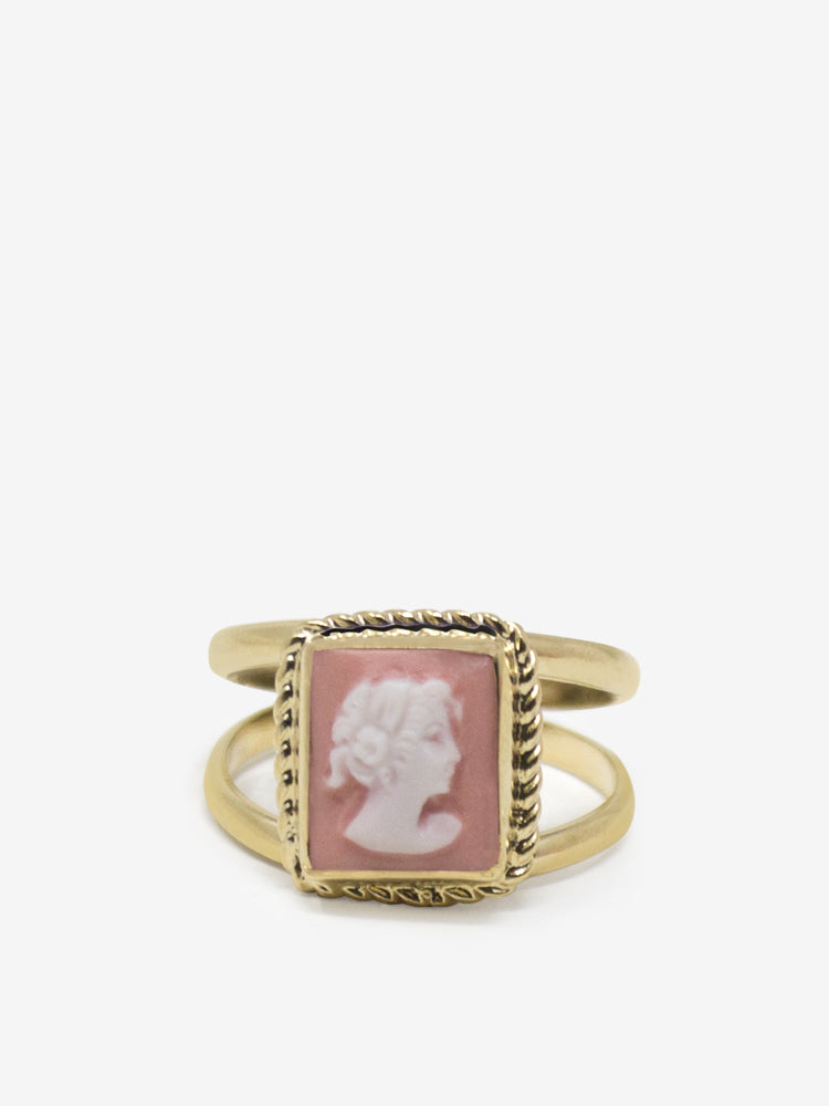 Gold Vermeil Pink Cameo Ring Initial G