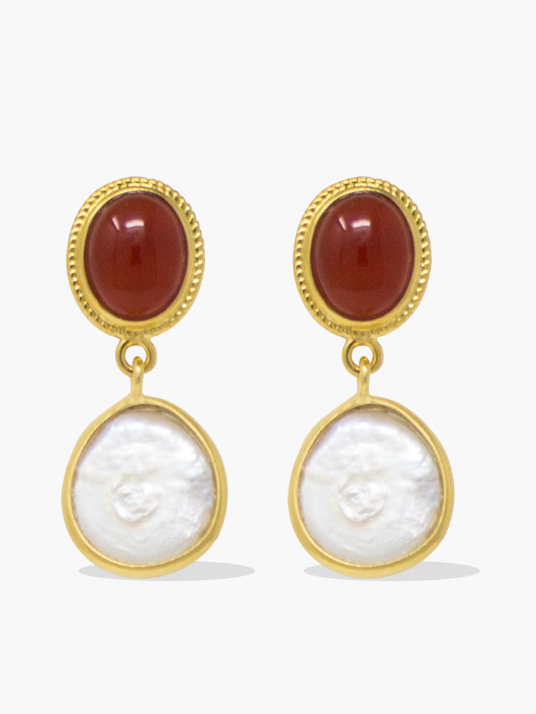 Gold-plated Carnelian & Pearl Earrings | Vintouch Jewels