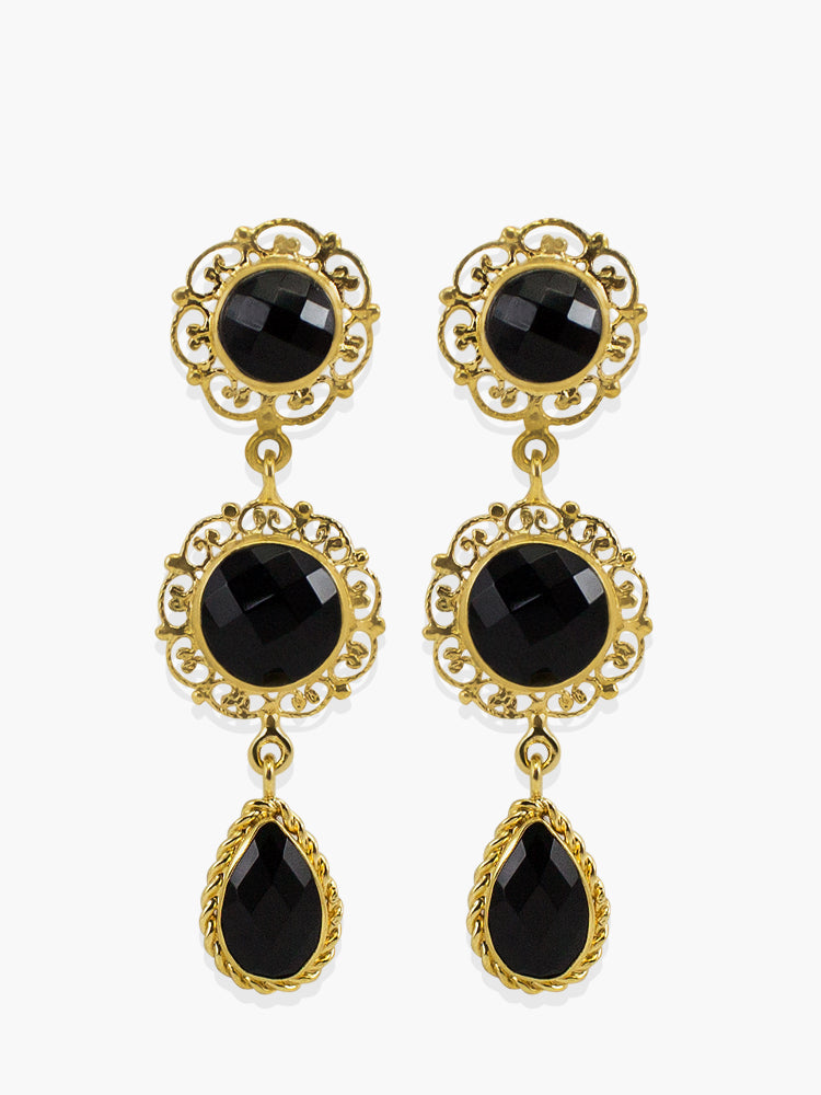 14ct Yellow Gold Antique Onyx Diamond and Pearl Stud Earrings  BURLINGTON