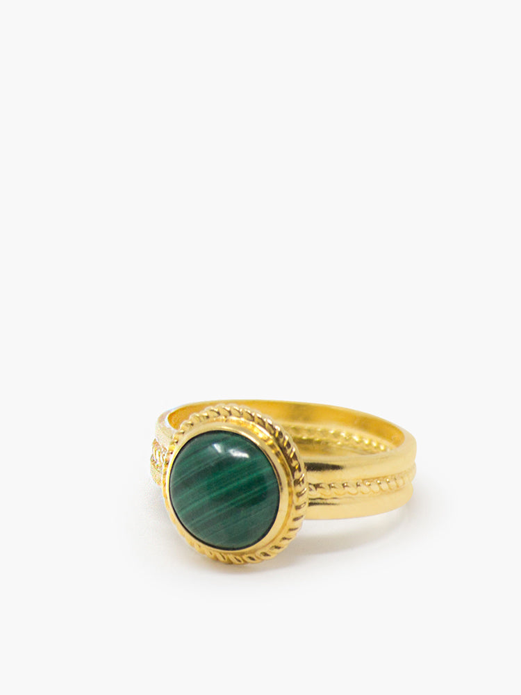Lucia Gold Malachite Thick Ring | Designer Fine Jewelry by Sara Weinstock